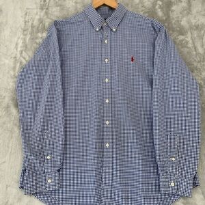 Ralph Lauren Blue and White Gingham Mens Red Pony Size XL